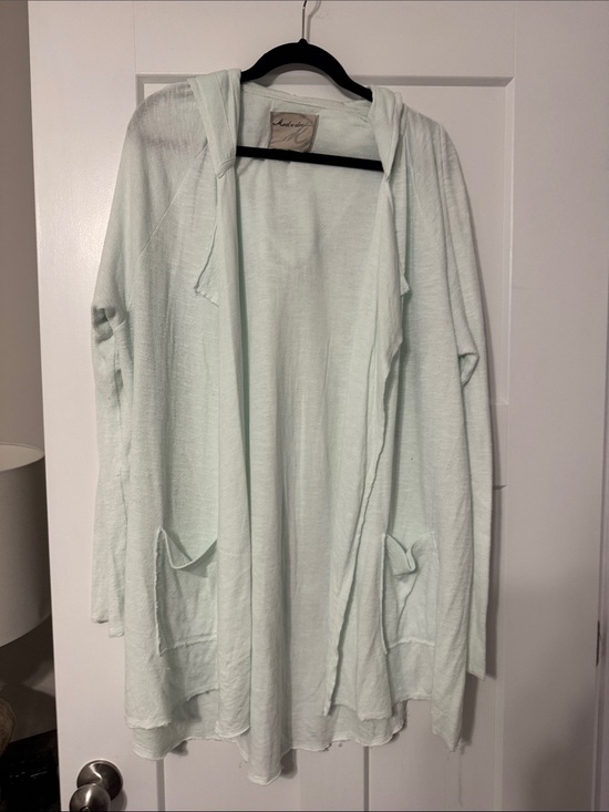 Mododoc Sweaters - Light Mint Hooded Open-Front Cardigan by Mododoc